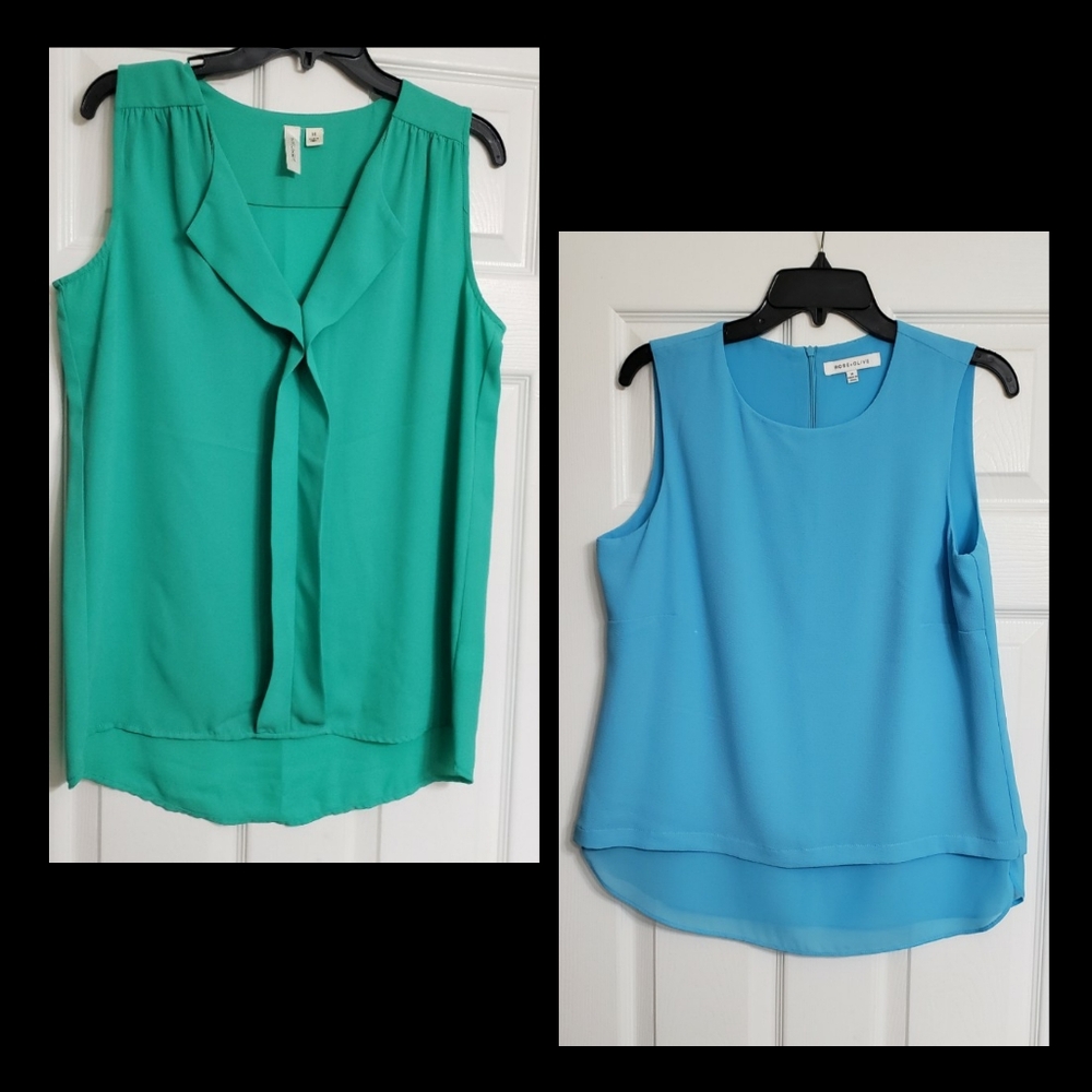 2 pack bundle blue teal turquoise shirts casual business work top blouse